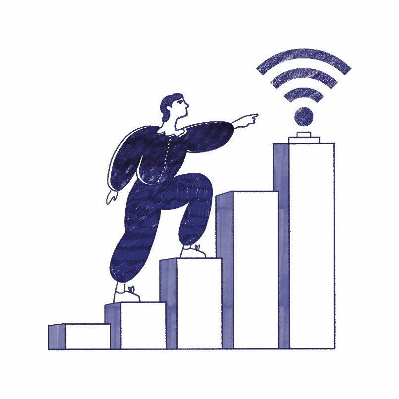 A person climbing a bar graph (like stairs).